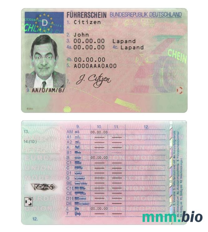 Szablon prawa jazdy w Niemczech w formacie PSD, ze wszystkimi czcionkami